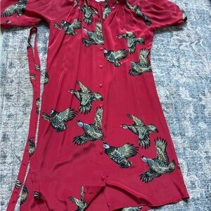 Zara Red Dress with Bird Print